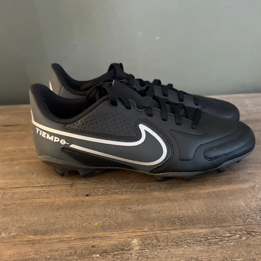 Nike Tiempo Men’s Black Soccer Cleats with Silver Swoosh